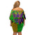 Peace Love Mardi Gras Off Shoulder Short Dress Carnival Masks With Feathers - Wonder Print Shop