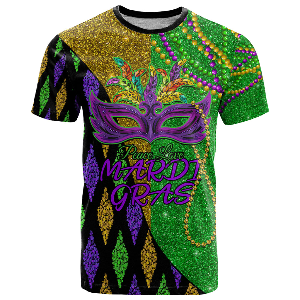 Peace Love Mardi Gras T Shirt Carnival Masks With Feathers - Wonder Print Shop