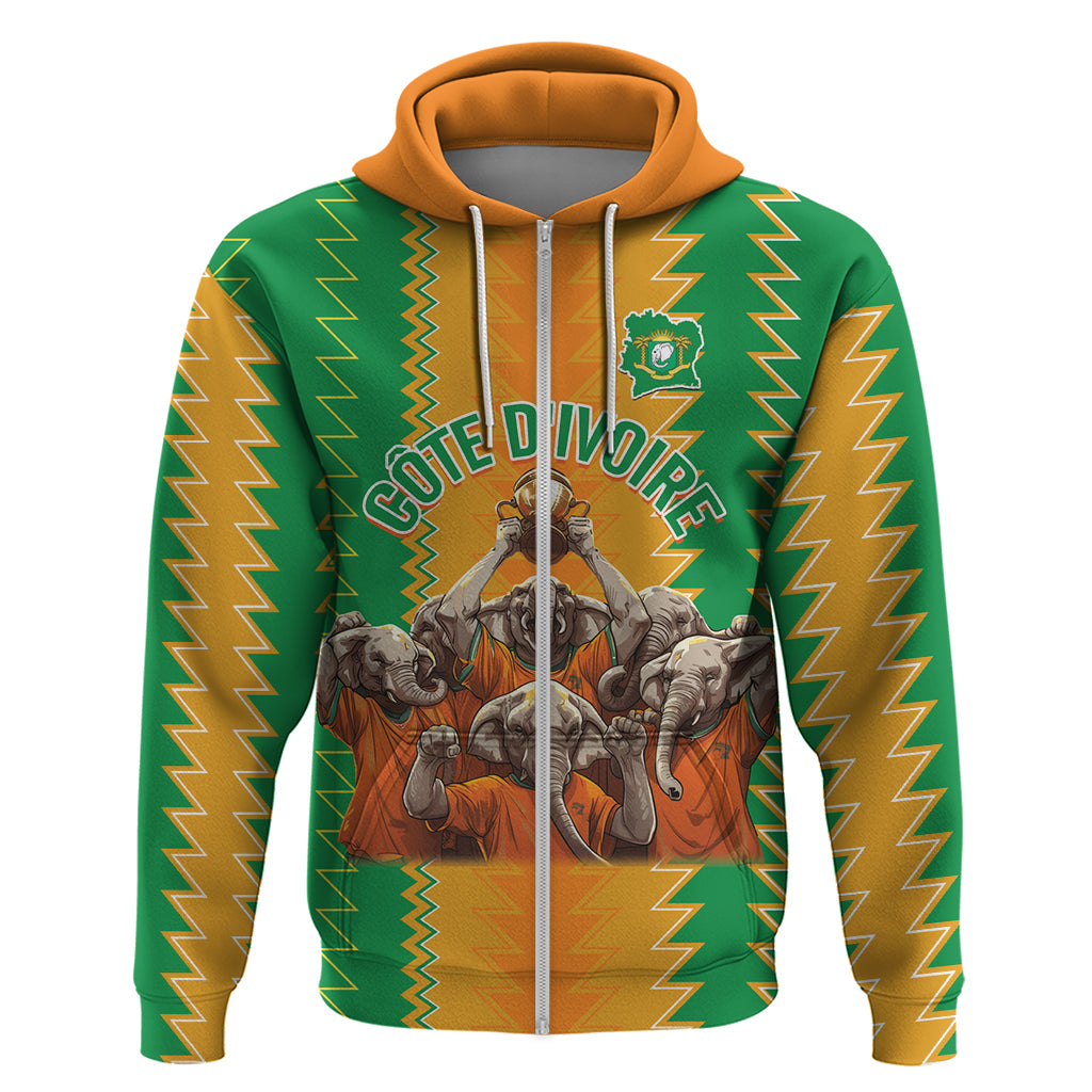 Custom Ivory Coast Football Zip Hoodie The Champions Les Elephants 2024 - Wonder Print Shop