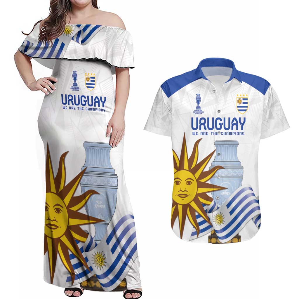 Custom Uruguay La Celeste Football Champions Couples Matching Off Shoulder Maxi Dress and Hawaiian Shirt Glory To The Sky Blue LT9 - Wonder Print Shop