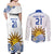 Custom Uruguay La Celeste Football Champions Couples Matching Off Shoulder Maxi Dress and Long Sleeve Button Shirt Glory To The Sky Blue LT9 - Wonder Print Shop