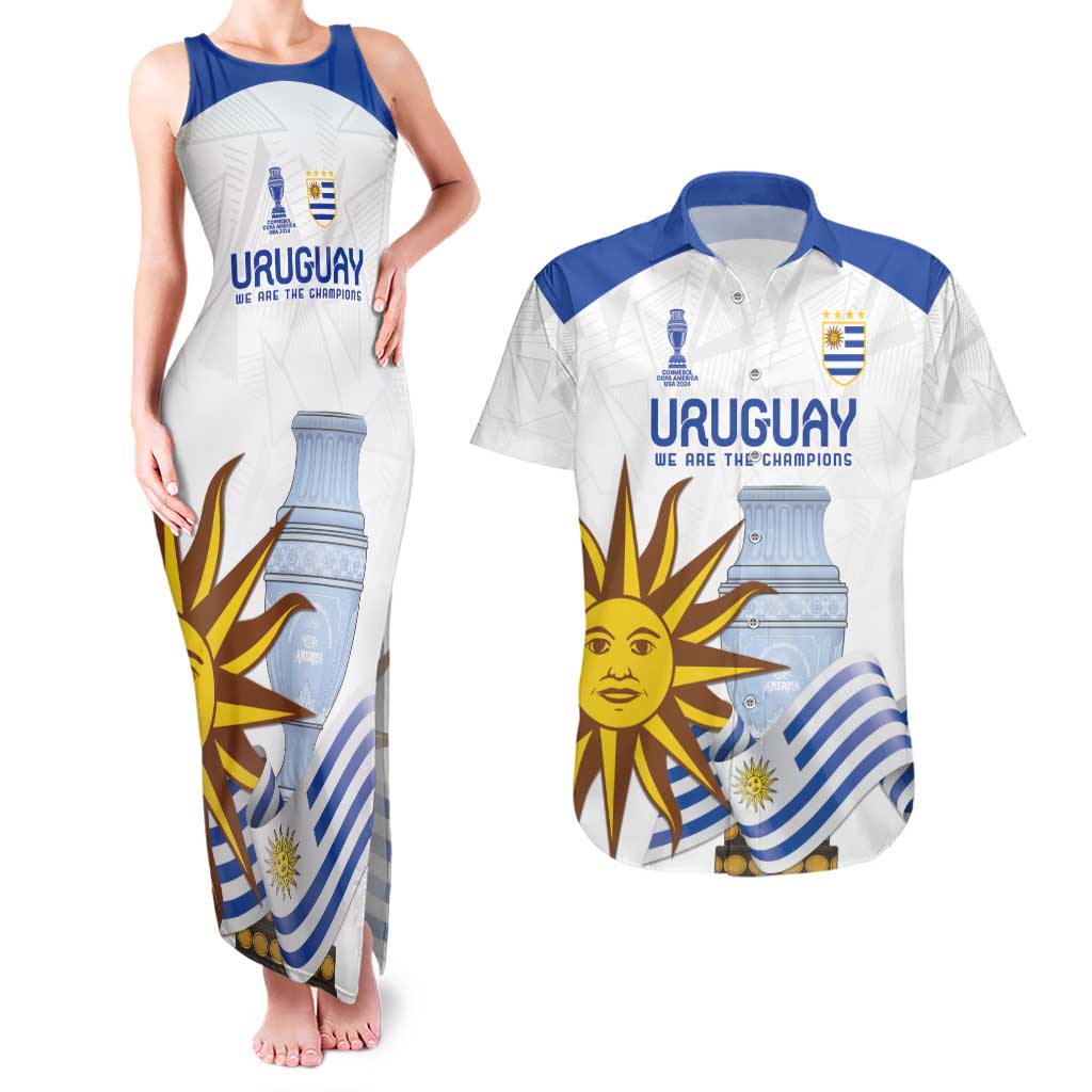 Custom Uruguay La Celeste Football Champions Couples Matching Tank Maxi Dress and Hawaiian Shirt Glory To The Sky Blue LT9 - Wonder Print Shop