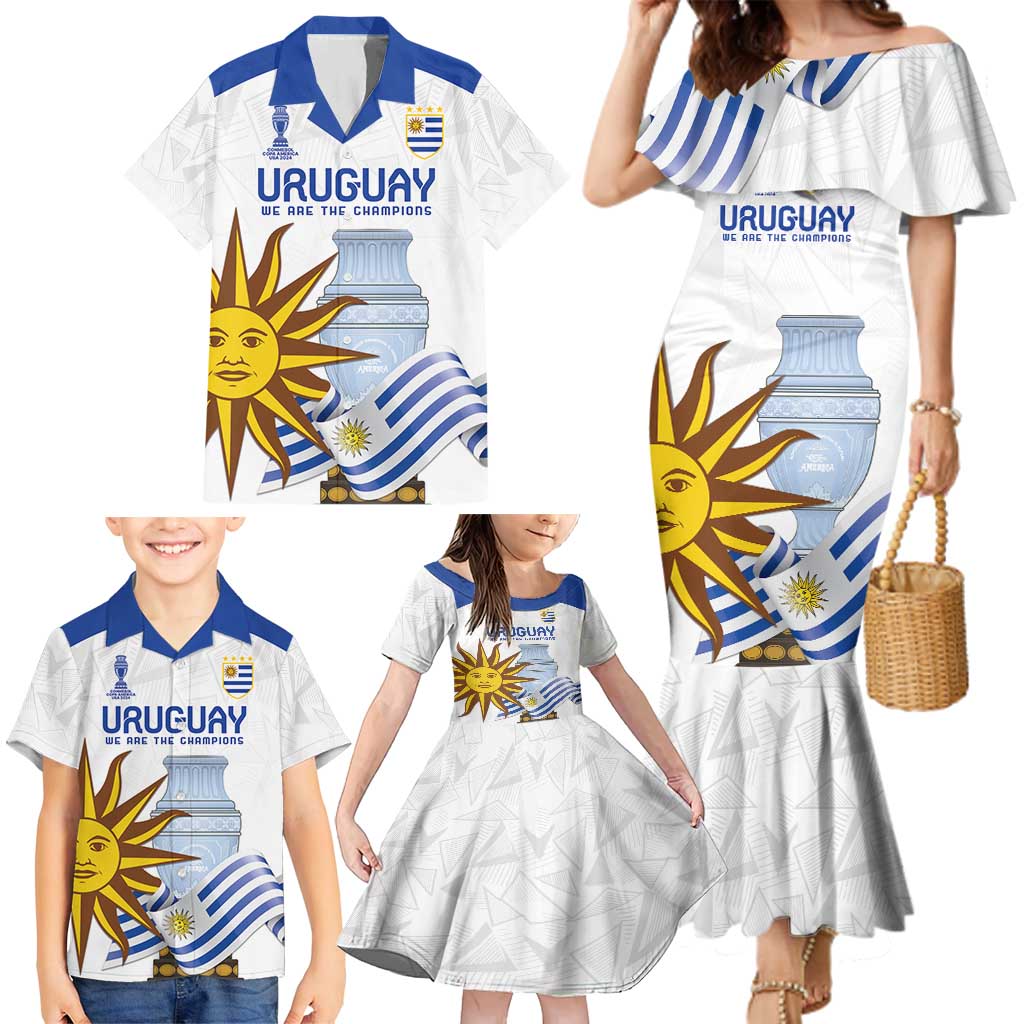 Custom Uruguay La Celeste Football Champions Family Matching Mermaid Dress and Hawaiian Shirt Glory To The Sky Blue LT9 - Wonder Print Shop