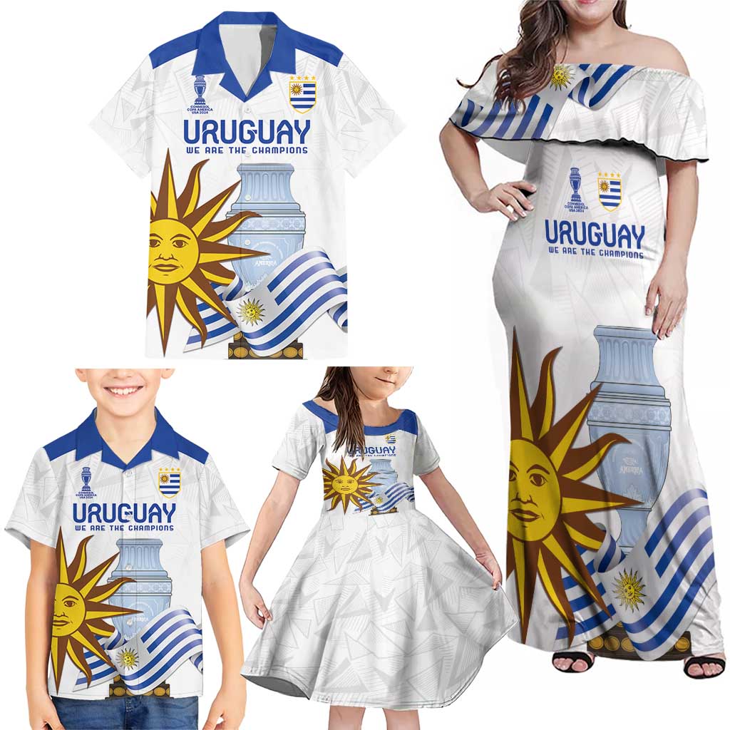 Custom Uruguay La Celeste Football Champions Family Matching Off Shoulder Maxi Dress and Hawaiian Shirt Glory To The Sky Blue LT9 - Wonder Print Shop