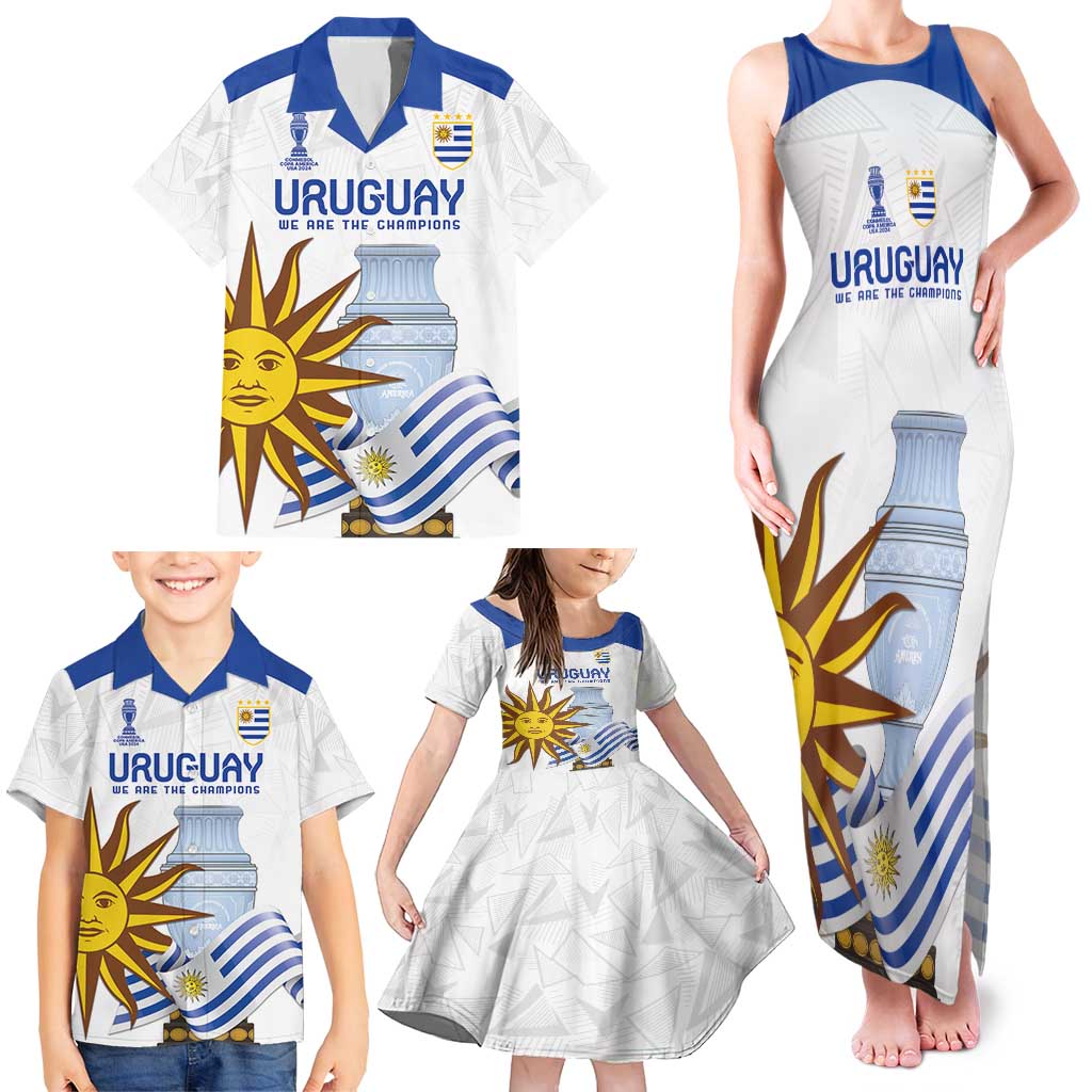 Custom Uruguay La Celeste Football Champions Family Matching Tank Maxi Dress and Hawaiian Shirt Glory To The Sky Blue - Wonder Print Shop