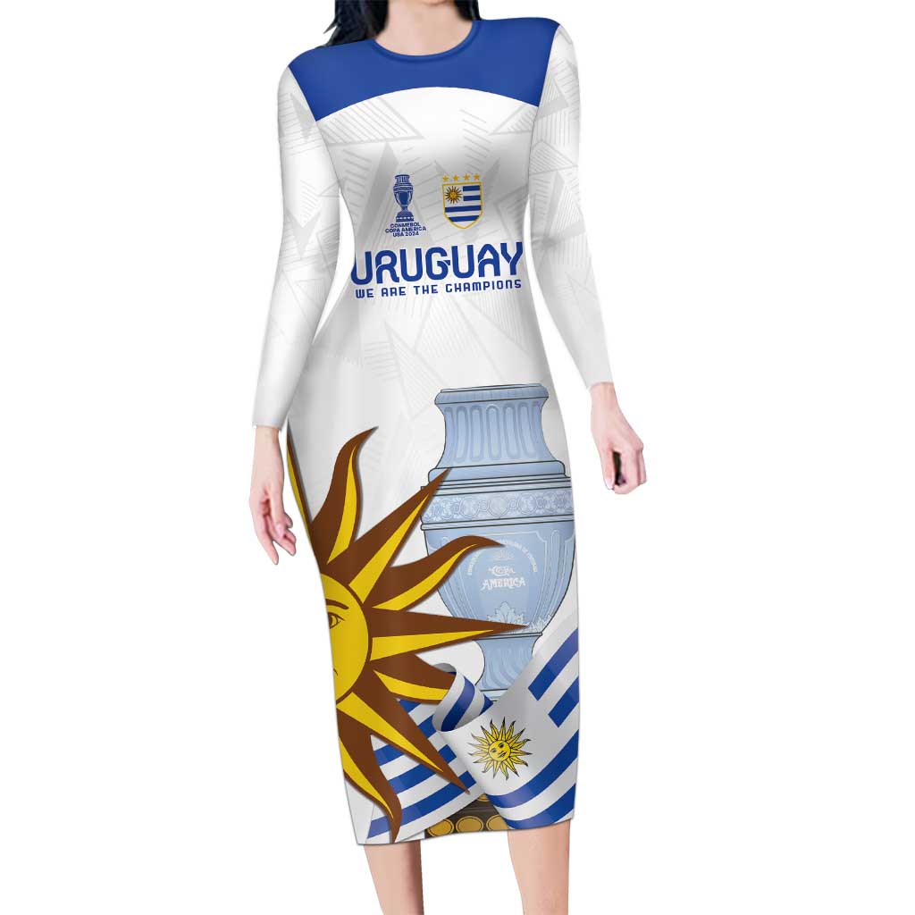 Custom Uruguay La Celeste Football Champions Long Sleeve Bodycon Dress Glory To The Sky Blue - Wonder Print Shop