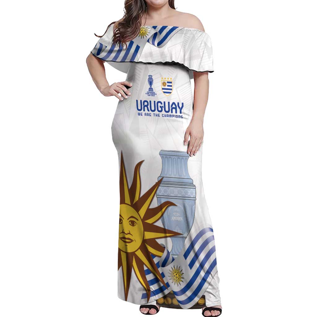 Custom Uruguay La Celeste Football Champions Off Shoulder Maxi Dress Glory To The Sky Blue - Wonder Print Shop