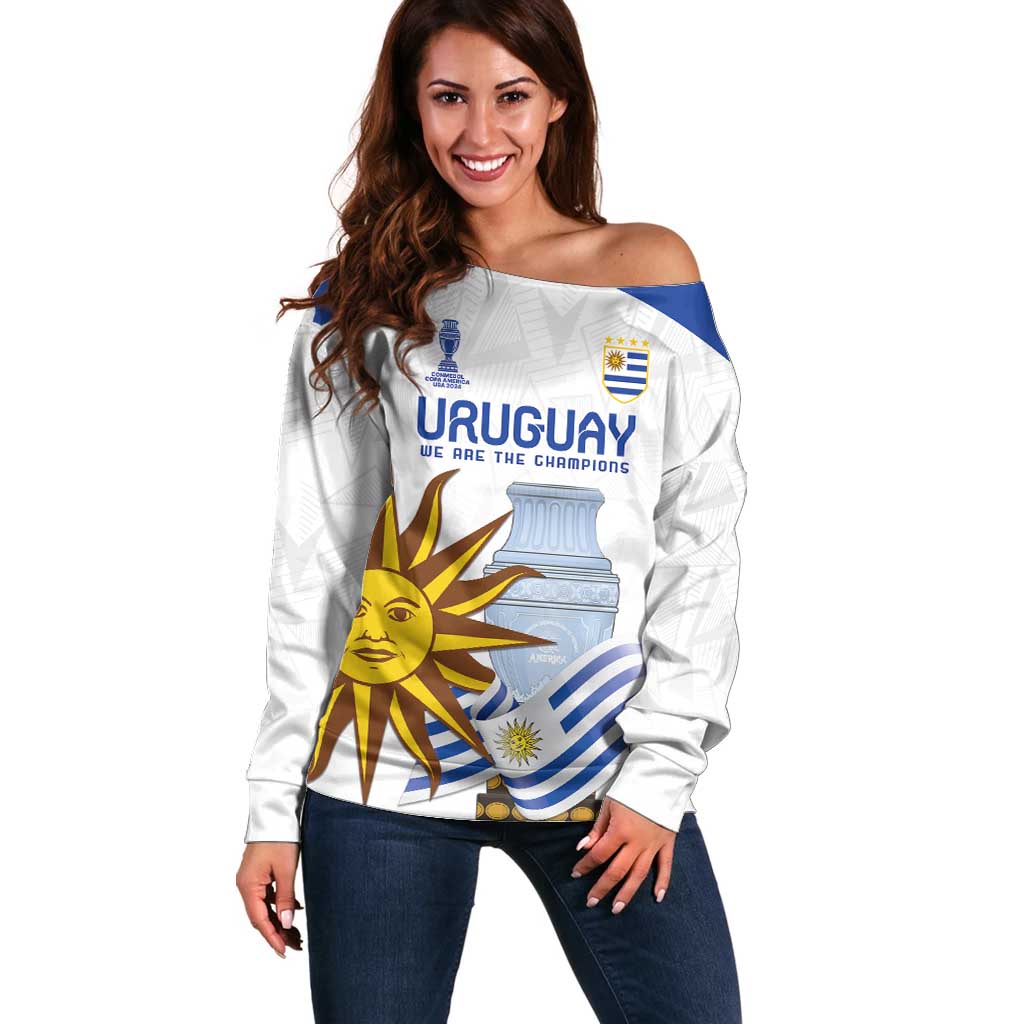 Custom Uruguay La Celeste Football Champions Off Shoulder Sweater Glory To The Sky Blue - Wonder Print Shop