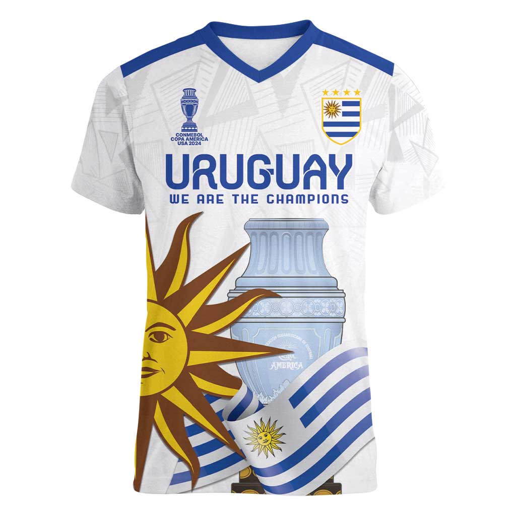 Custom Uruguay La Celeste Football Champions Women V-Neck T-Shirt Glory To The Sky Blue - Wonder Print Shop