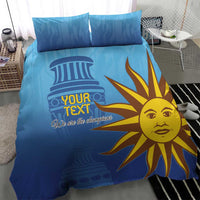 Blue football-themed bedding set with yellow sun face and 'Your Text' on the cover