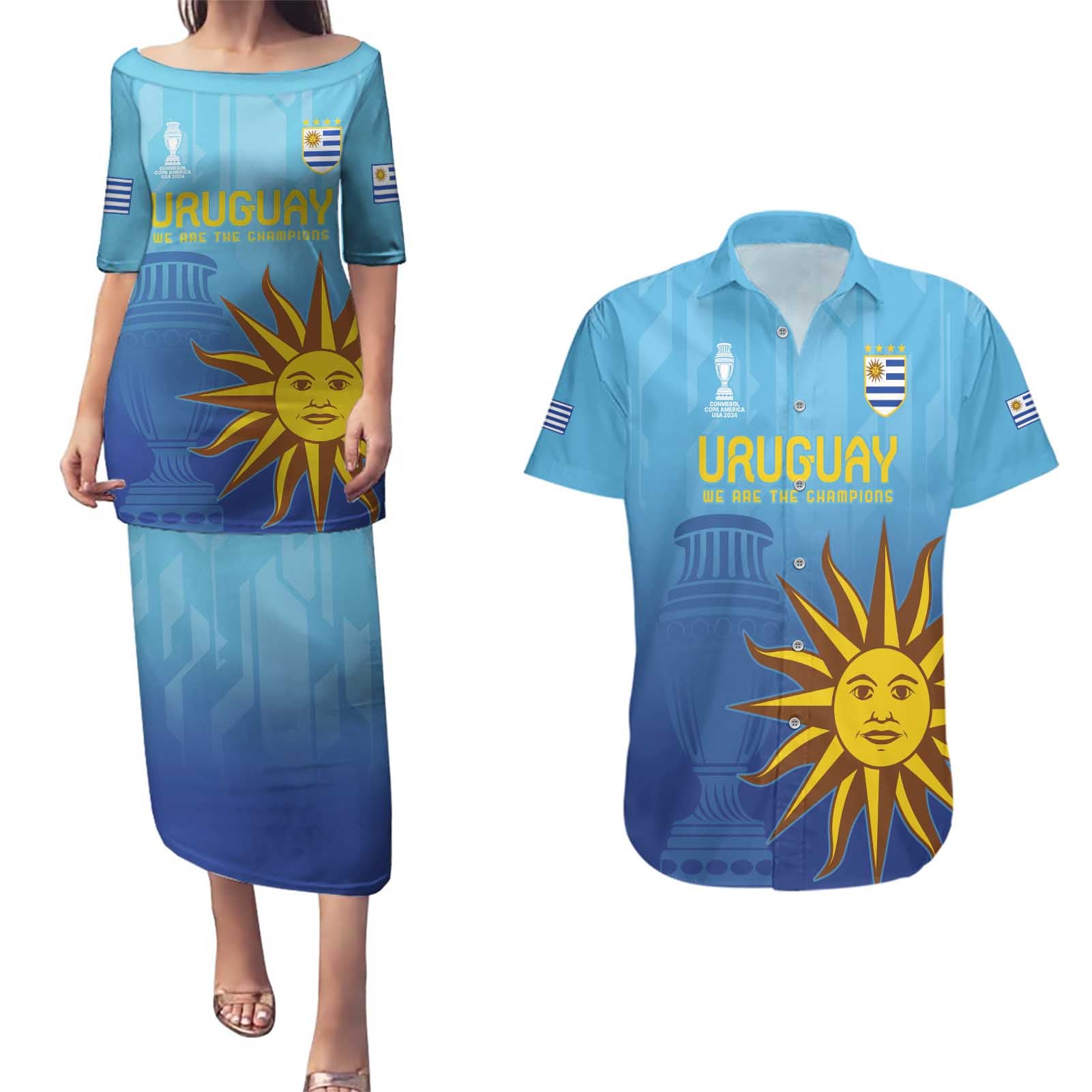 Custom Uruguay La Celeste Football Couples Matching Puletasi and Hawaiian Shirt Go Champions 2024 LT9 - Wonder Print Shop