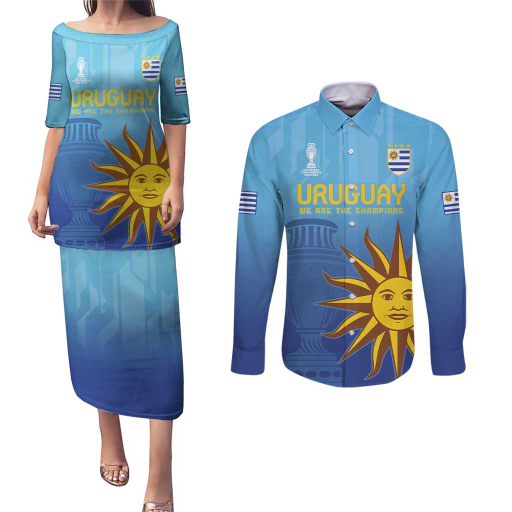 Custom Uruguay La Celeste Football Couples Matching Puletasi and Long Sleeve Button Shirt Go Champions 2024 LT9 - Wonder Print Shop