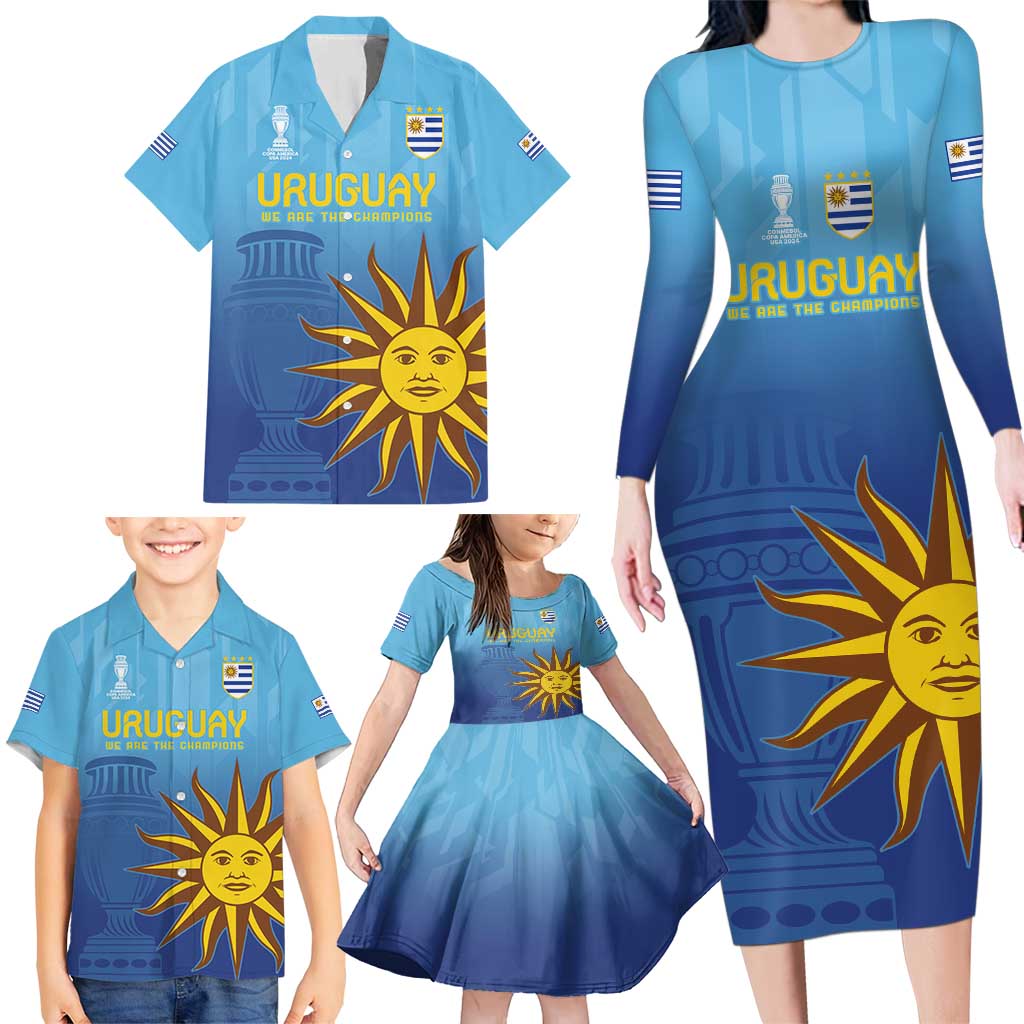 Custom Uruguay La Celeste Football Family Matching Long Sleeve Bodycon Dress and Hawaiian Shirt Go Champions 2024 LT9 - Wonder Print Shop