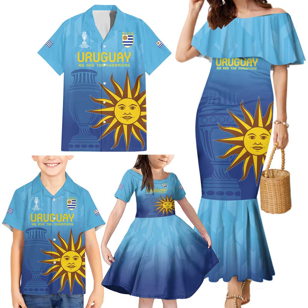 Custom Uruguay La Celeste Football Family Matching Mermaid Dress and Hawaiian Shirt Go Champions 2024 LT9 - Wonder Print Shop