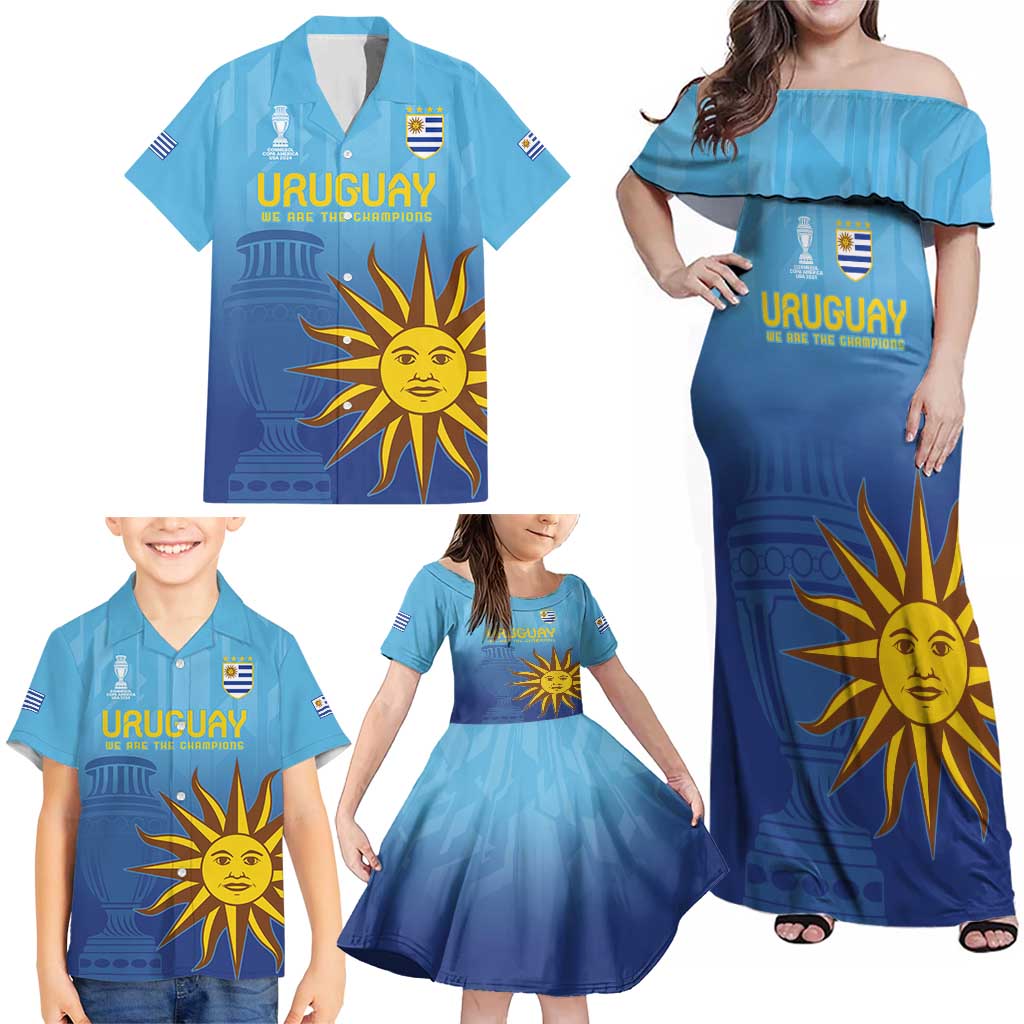 Custom Uruguay La Celeste Football Family Matching Off Shoulder Maxi Dress and Hawaiian Shirt Go Champions 2024 LT9 - Wonder Print Shop