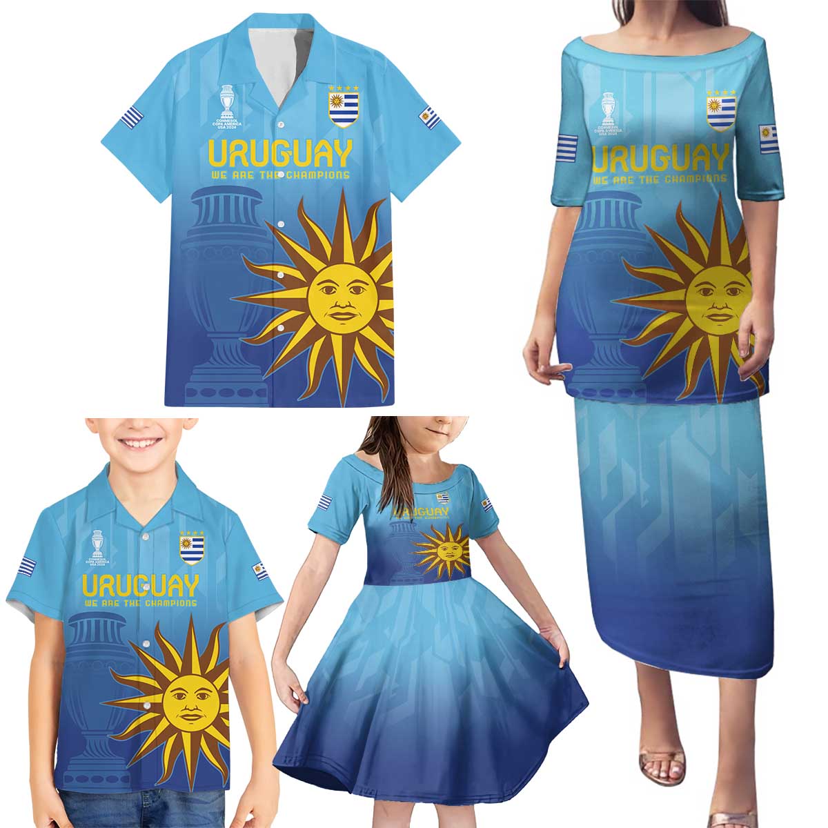 Custom Uruguay La Celeste Football Family Matching Puletasi and Hawaiian Shirt Go Champions 2024 - Wonder Print Shop