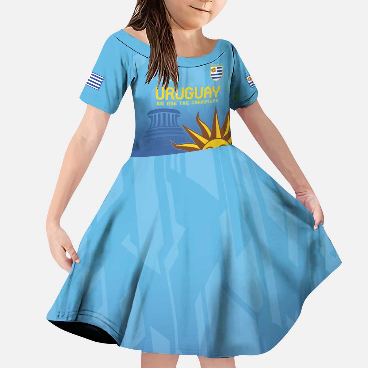 Custom Uruguay La Celeste Football Kid Short Sleeve Dress Go Champions 2024 - Wonder Print Shop