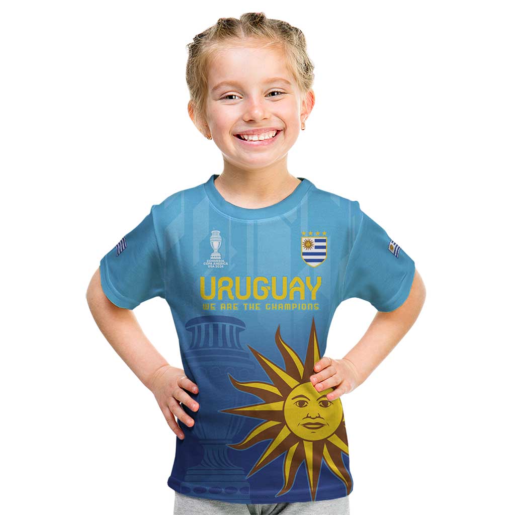 Custom Uruguay La Celeste Football Kid T Shirt Go Champions 2024 - Wonder Print Shop