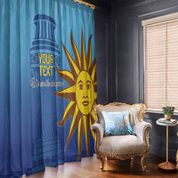 Blue Uruguay football window curtain set with custom text and sun face graphic on one panel