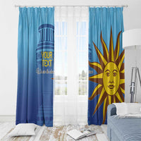 Blue Uruguay football window curtains with hanging hooks, custom text and sun face artwork