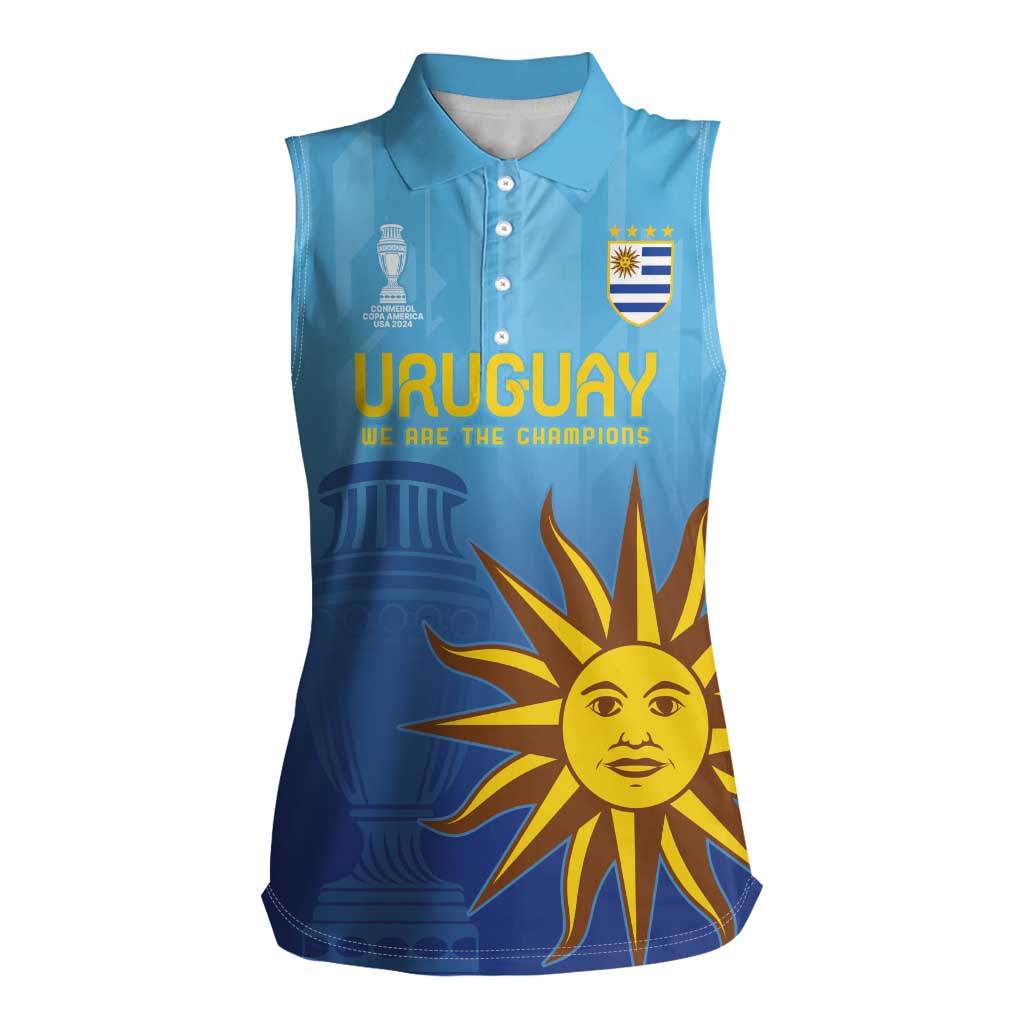 Custom Uruguay La Celeste Football Women Sleeveless Polo Shirt Go Champions 2024 - Wonder Print Shop