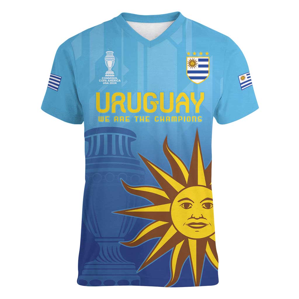 Custom Uruguay La Celeste Football Women V-Neck T-Shirt Go Champions 2024 - Wonder Print Shop