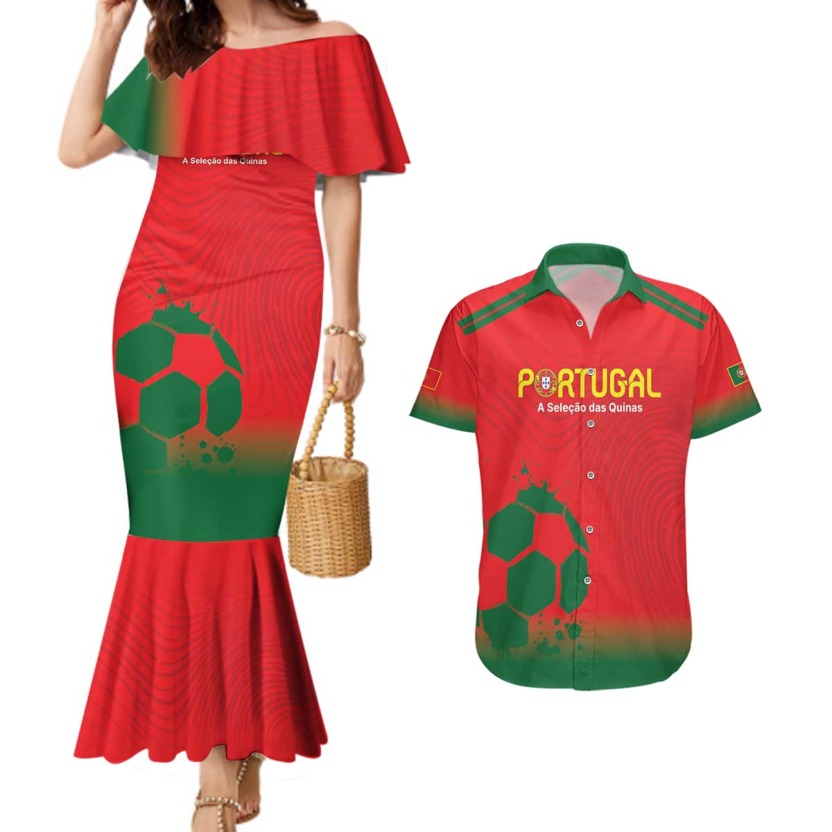 Custom Portugal Football Couples Matching Mermaid Dress and Hawaiian Shirt Come On A Selecao das Quinas LT9 - Wonder Print Shop