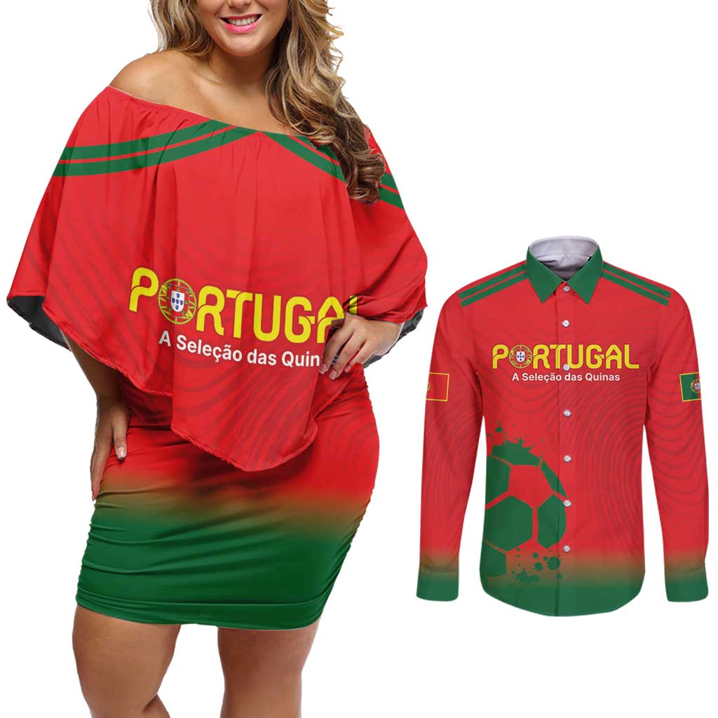 Custom Portugal Football Couples Matching Off Shoulder Short Dress and Long Sleeve Button Shirt Come On A Selecao das Quinas LT9 - Wonder Print Shop