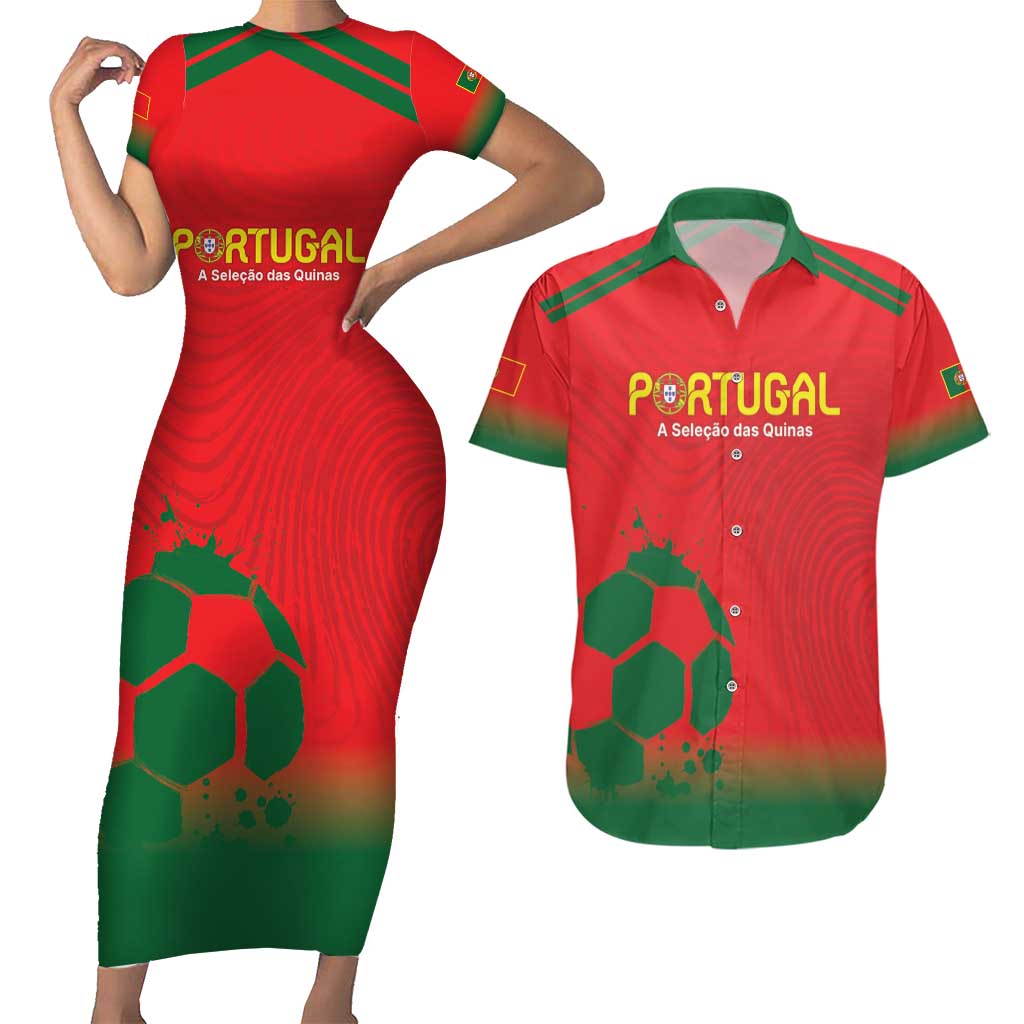 Custom Portugal Football Couples Matching Short Sleeve Bodycon Dress and Hawaiian Shirt Come On A Selecao das Quinas LT9 - Wonder Print Shop