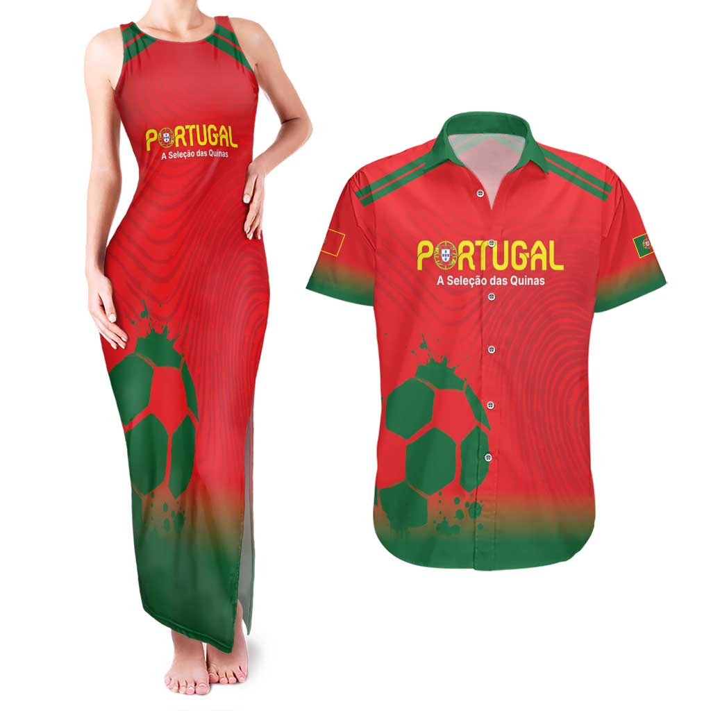 Custom Portugal Football Couples Matching Tank Maxi Dress and Hawaiian Shirt Come On A Selecao das Quinas LT9 - Wonder Print Shop