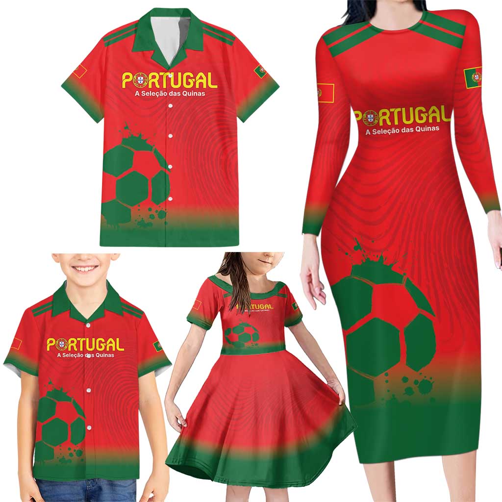 Custom Portugal Football Family Matching Long Sleeve Bodycon Dress and Hawaiian Shirt Come On A Selecao das Quinas LT9 - Wonder Print Shop