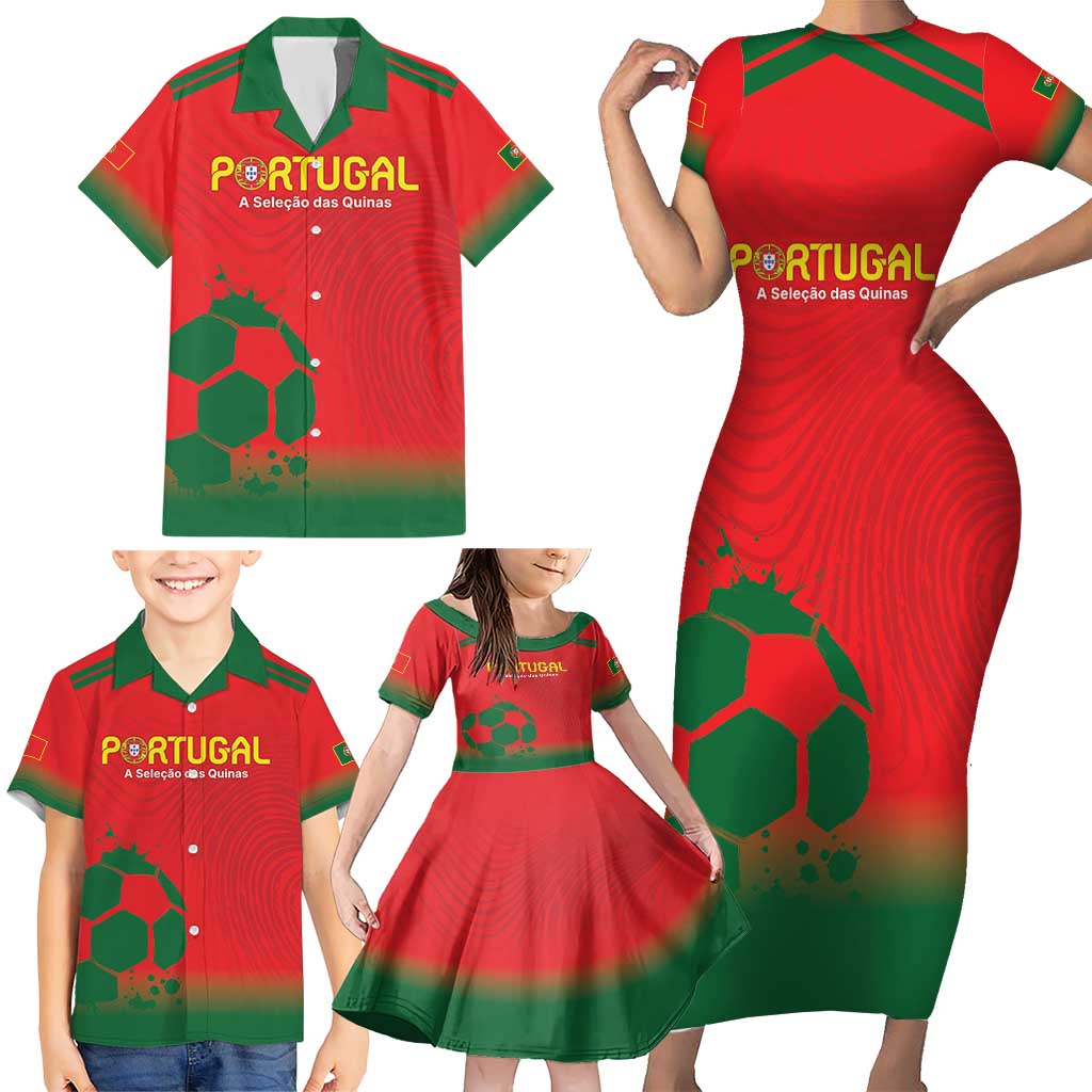 Custom Portugal Football Family Matching Short Sleeve Bodycon Dress and Hawaiian Shirt Come On A Selecao das Quinas - Wonder Print Shop