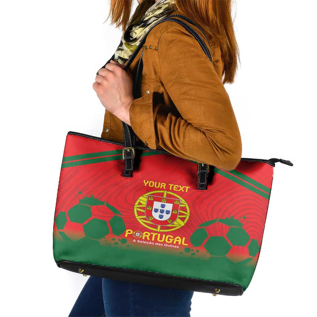 Custom Portugal Football Leather Tote Bag Come On A Selecao das Quinas - Wonder Print Shop