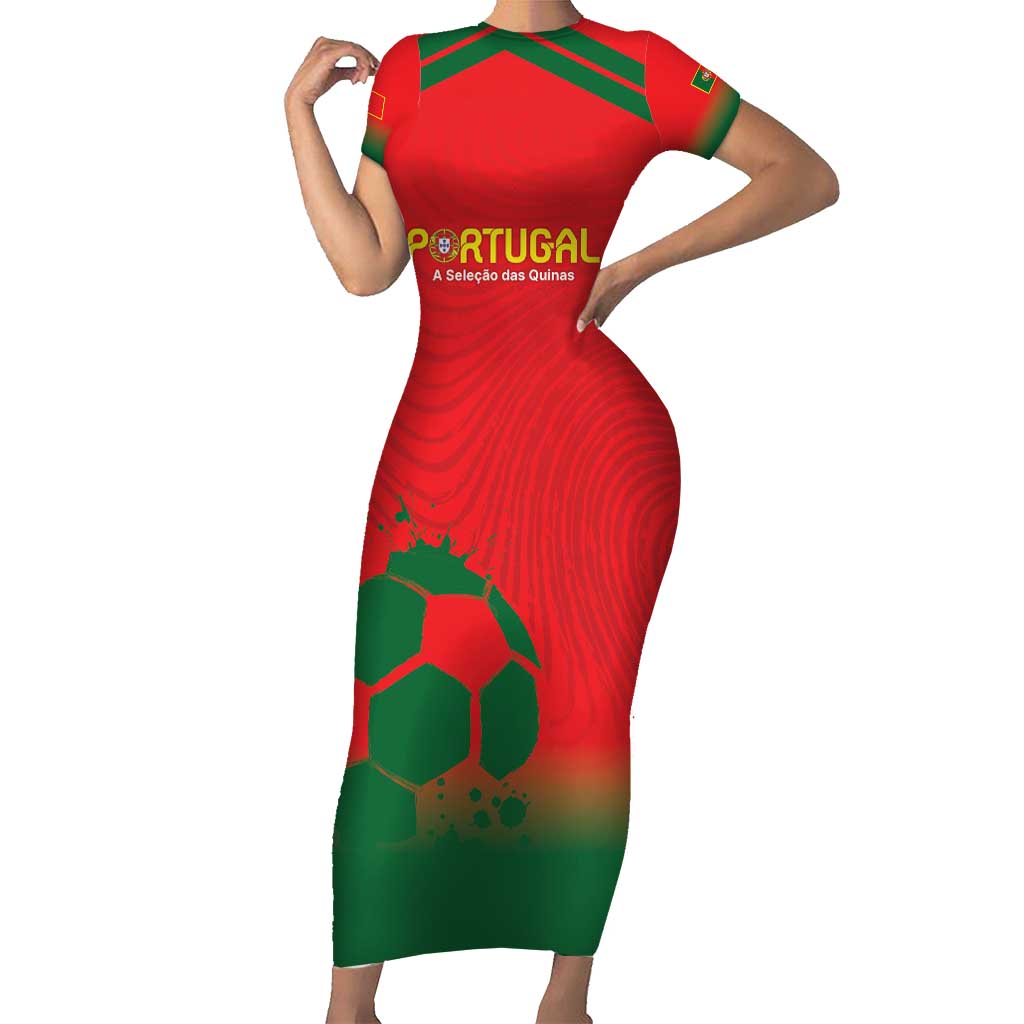 Custom Portugal Football Short Sleeve Bodycon Dress Come On A Selecao das Quinas - Wonder Print Shop