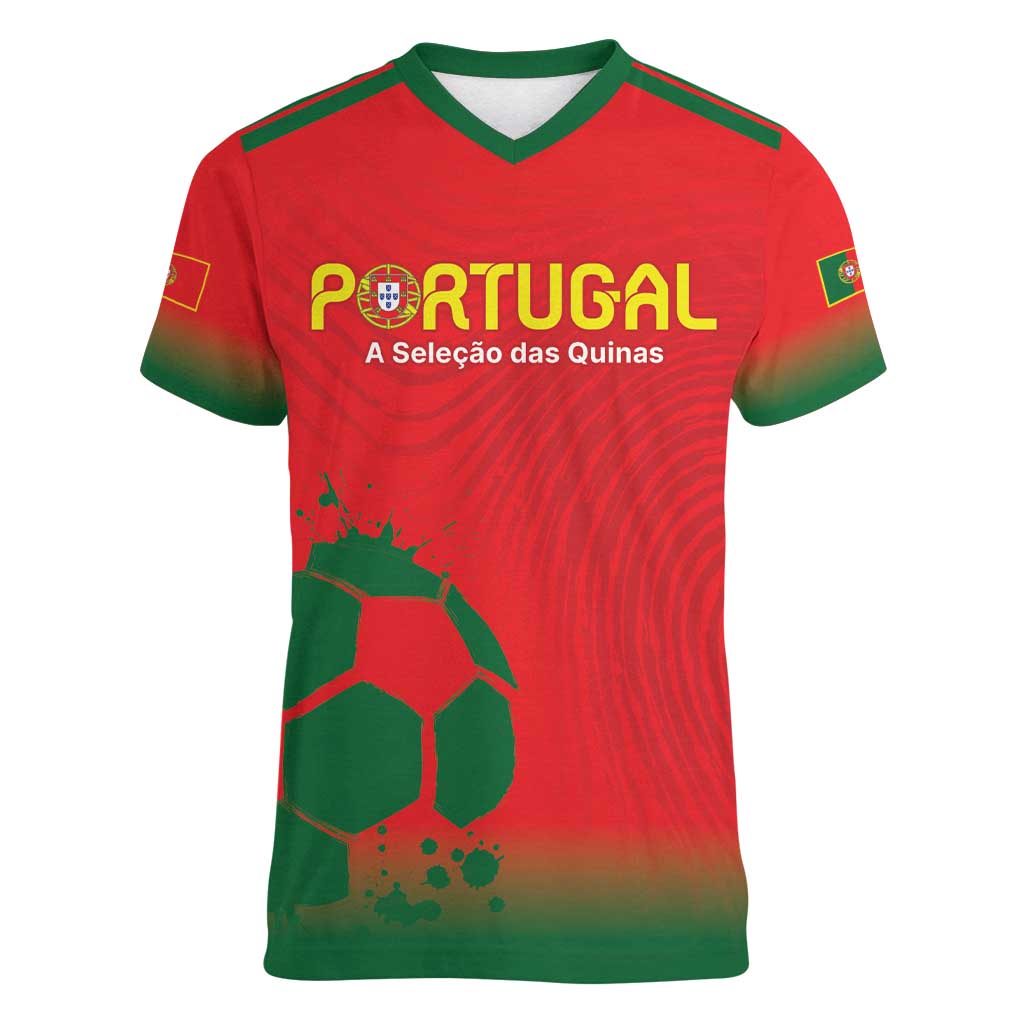 Custom Portugal Football Women V-Neck T-Shirt Come On A Selecao das Quinas - Wonder Print Shop