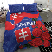 Slovakia flag and red rose bedding set with two pillowcases and large flag-shield duvet