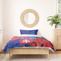 Slovakia flag rose bedding set with blue pillowcase tops and red/blue flag-shield duvet