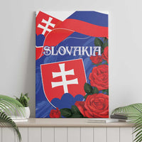 Slovakia canvas wall art with flag stripes, crest, “Slovakia” lettering and red roses