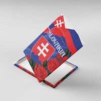Slovakia canvas wall art angled, with flag colors, crest, “Slovakia” text and roses