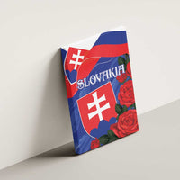 Slovakia canvas wall art side view, showing crest, “Slovakia” lettering and red roses