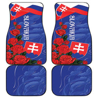 Car floor mat set of four: blue Slovak flag, red roses, and white cross symbol