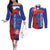 Slovakia Flag Mixed Rose Flowers Couples Matching Off The Shoulder Long Sleeve Dress and Long Sleeve Button Shirt