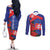 Slovakia Flag Mixed Rose Flowers Couples Matching Off The Shoulder Long Sleeve Dress and Long Sleeve Button Shirt