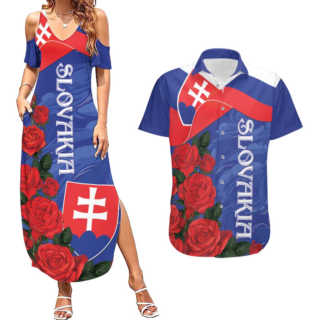 Slovakia Flag Mixed Rose Flowers Couples Matching Summer Maxi Dress and Hawaiian Shirt LT9 - Wonder Print Shop