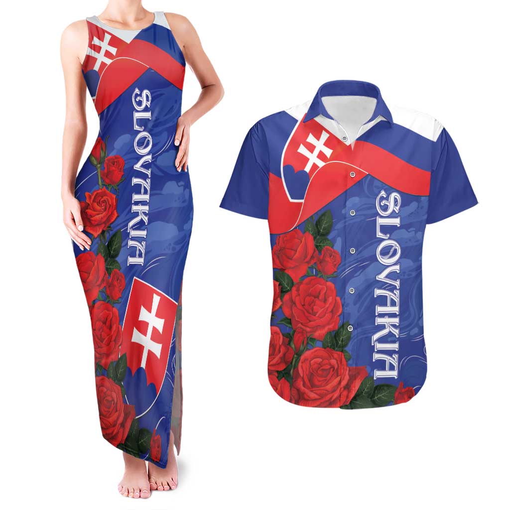 Slovakia Flag Mixed Rose Flowers Couples Matching Tank Maxi Dress and Hawaiian Shirt LT9 - Wonder Print Shop