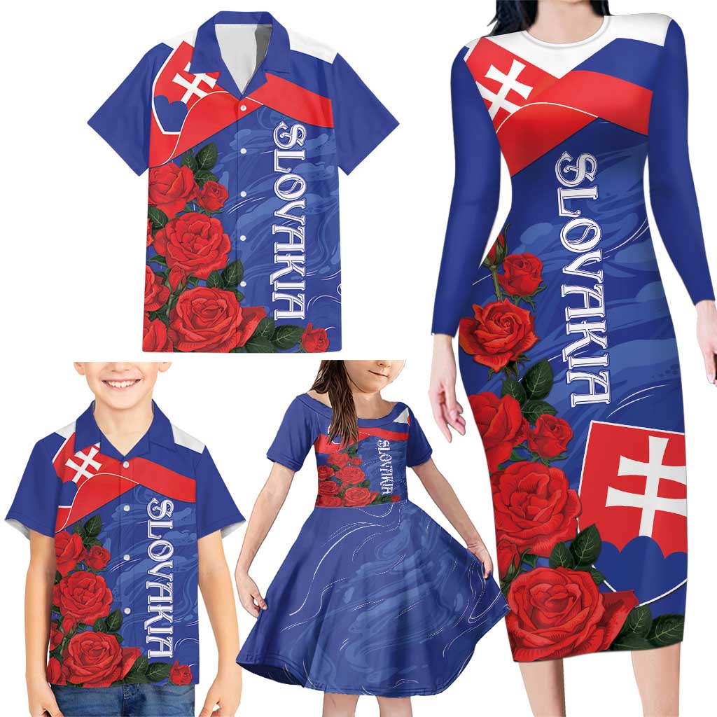 Slovakia Flag Mixed Rose Flowers Family Matching Long Sleeve Bodycon Dress and Hawaiian Shirt LT9 - Wonder Print Shop