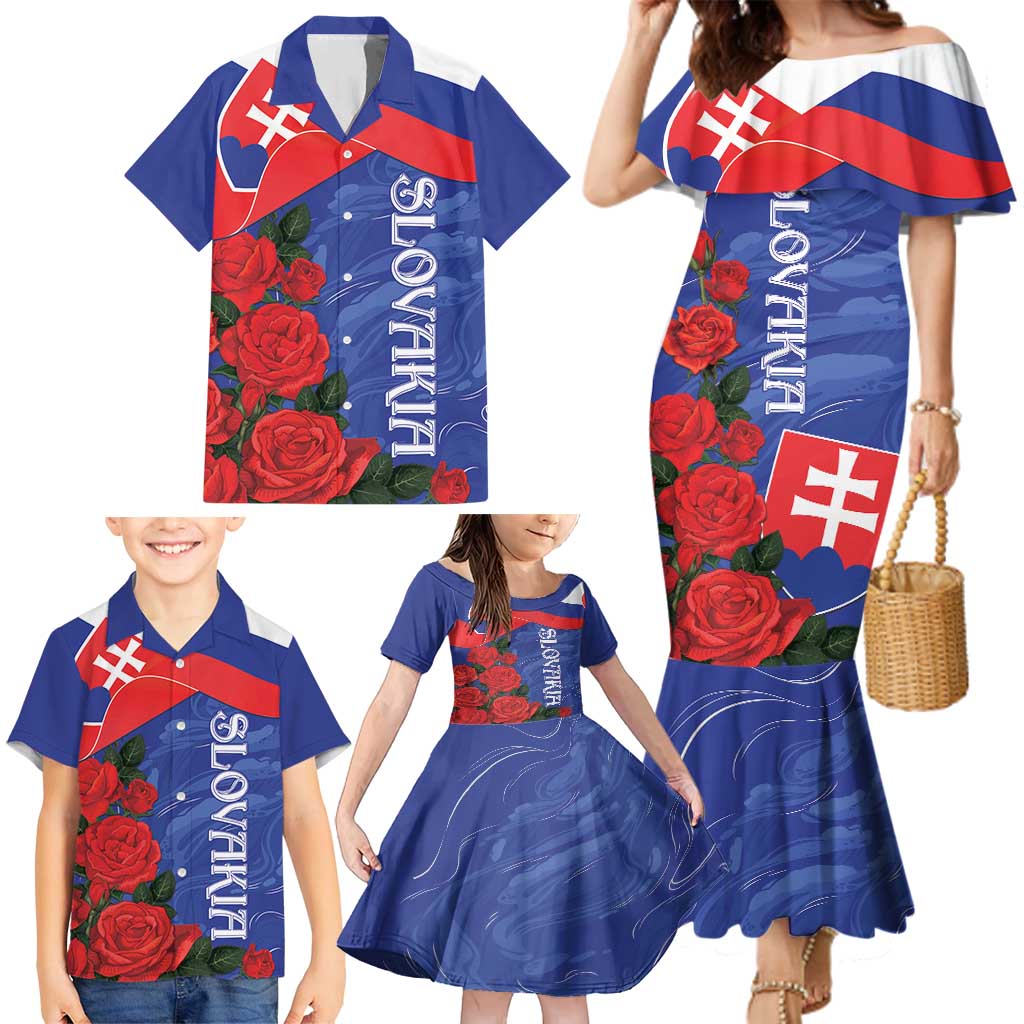 Slovakia Flag Mixed Rose Flowers Family Matching Mermaid Dress and Hawaiian Shirt LT9 - Wonder Print Shop