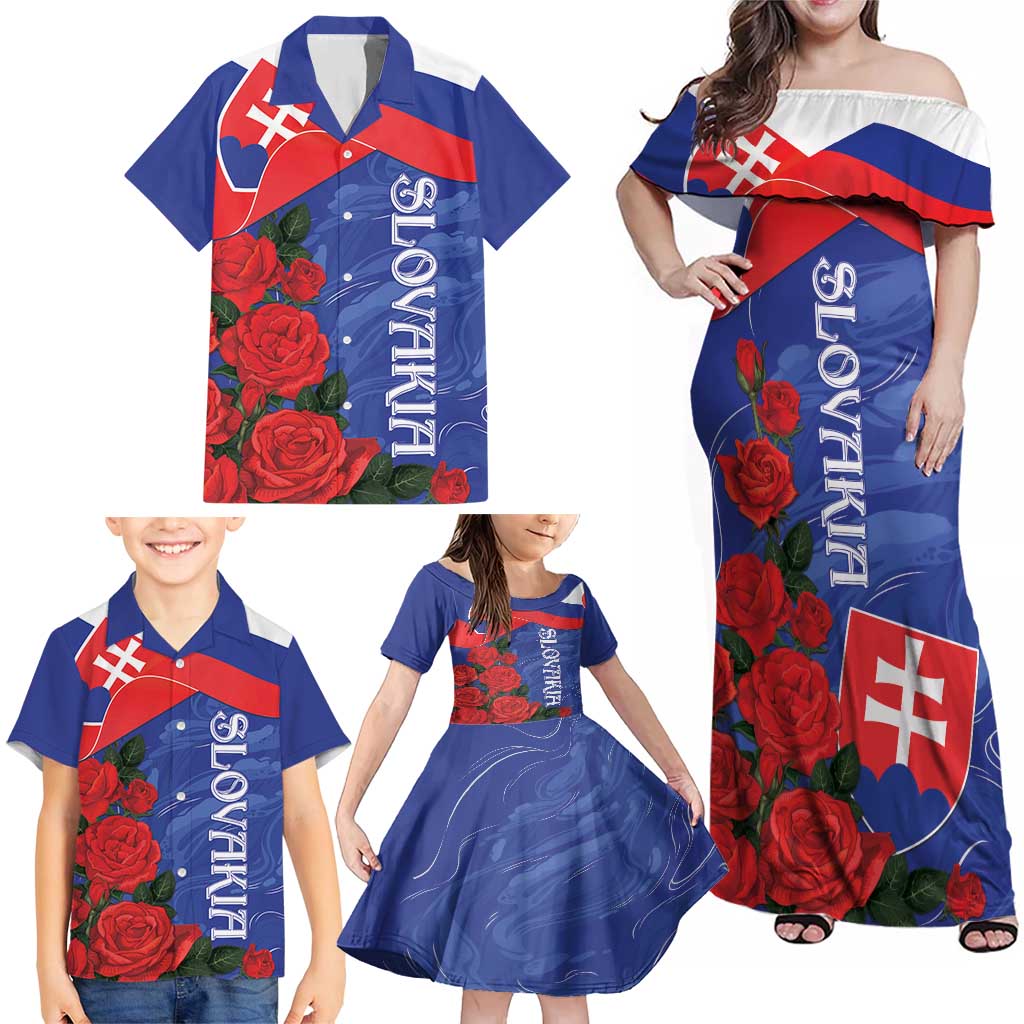 Slovakia Flag Mixed Rose Flowers Family Matching Off Shoulder Maxi Dress and Hawaiian Shirt LT9 - Wonder Print Shop