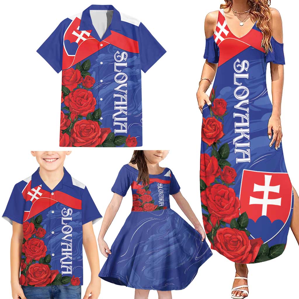 Slovakia Flag Mixed Rose Flowers Family Matching Summer Maxi Dress and Hawaiian Shirt - Wonder Print Shop