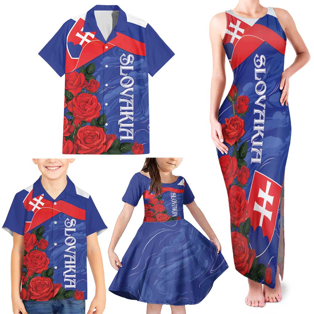 Slovakia Flag Mixed Rose Flowers Family Matching Tank Maxi Dress and Hawaiian Shirt - Wonder Print Shop